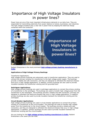 Importance of High Voltage Insulators in power lines