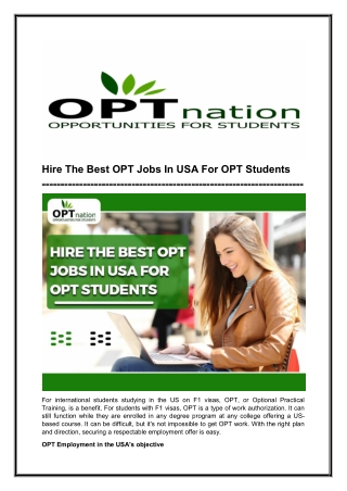 Hire the best OPT jobs in USA for OPT students