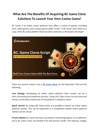 What Are The Benefits Of Acquiring BC Game Clone Solutions To Launch Your Own Casino Game