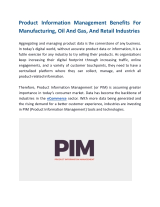 Product Information Management Benefits For Oil, Gas, And Retail Industries