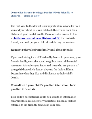Counsel for Parents Seeking a Dentist Who Is Friendly to Children — Smile By Glow