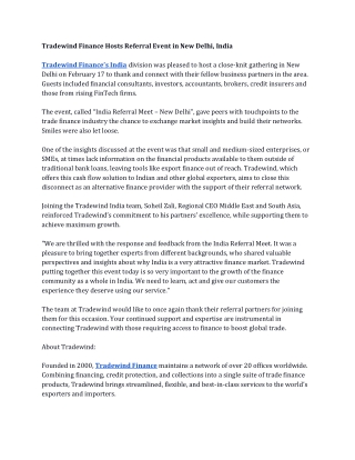 Tradewind Finance Hosts Referral Event in New Delhi, India