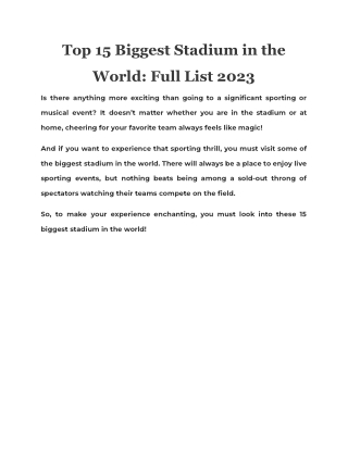 Top 15 Biggest Stadium in the World Full List 2023