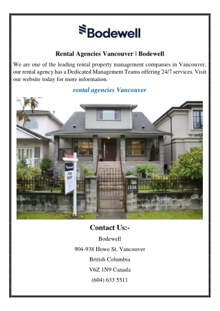 Rental Agencies Vancouver | Bodewell