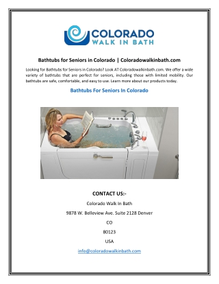 Bathtubs for Seniors in Colorado  Coloradowalkinbath