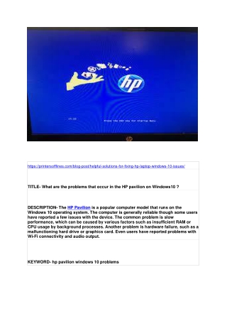 What are the problems that occur in the HP pavilion on Windows10 ?
