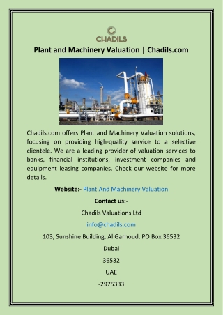 Plant and Machinery Valuation  Chadils