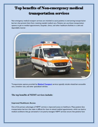 Top benefits of Non-emergency medical transportation services