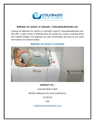 Bathtubs for Seniors in Colorado  Coloradowalkinbath.com