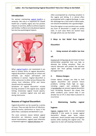 Ladies - Are You Experiencing Vaginal Discomfort Here Are 5 Ways to Get Relief.