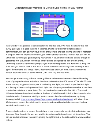 UnderstandEasyMethodsToConvertDateFormatInSQLFormat