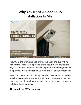 Why You Need A Good CCTV Installation In Miami