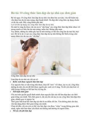 Bỏ túi 10 công thức làm đẹp da tại nhà cực đơn giản