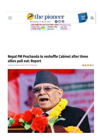 Nepal PM Prachanda to reshuffle Cabinet after three allies pull out Report