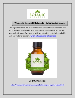 Wholesale Essential Oils Canada | Botanicuniverse.com