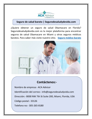 Seguro de salud Obamacare en Miami | Segurodesaludydevida.com