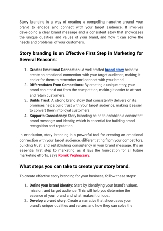 Romik Yeghnazary - All You Need to Know About Story Branding