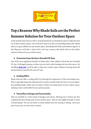 Top 5 Reasons Why Shade Sails are the Perfect Summer Solution for Your Outdoor Space