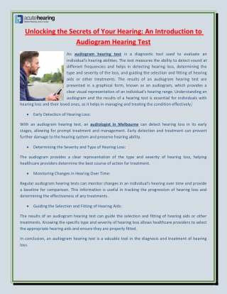 Unlocking the Secrets of Your Hearing An Introduction to Audiogram Hearing Test