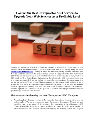 Contact the Best Chiropractor SEO Services to Upgrade Your Web Services At A Profitable Level