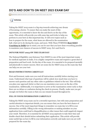 DO’S AND DON’TS ON NEET 2023 EXAM DAY