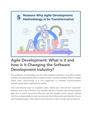 Agile Development: What is it and how is it Changing the Software Development