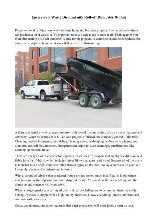 Ensure Safe Waste Disposal with Roll-off Dumpster Rentals