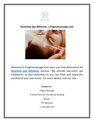 Doorstep Spa Bahamas | Enigmamassage.com