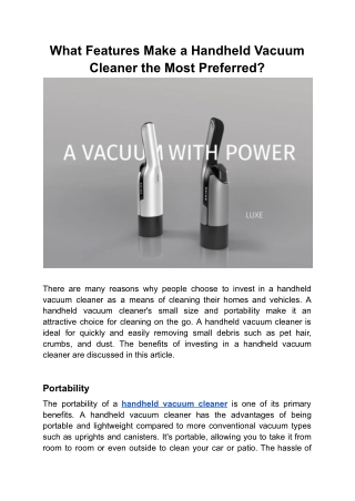 What Features Make a Handheld Vacuum Cleaner the Most Preferred