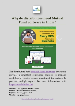 Why do distributors need Mutual Fund Software in India