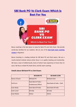 SBI Bank PO Vs Clerk Exam Which Is Best For You