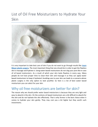 List of oil free moisturizers to hydrate your skin