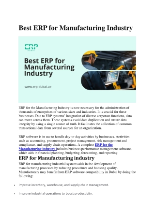 Best ERP for Manufacturing Industry