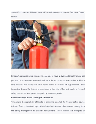 Safety First, Success Follows: How a Fire and Safety Course Can Fuel Your Career