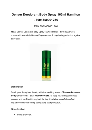 Denver Deodorant Body Spray 165ml