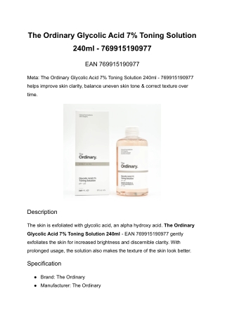 The Ordinary Glycolic Acid 7% Toning Solution 240ml