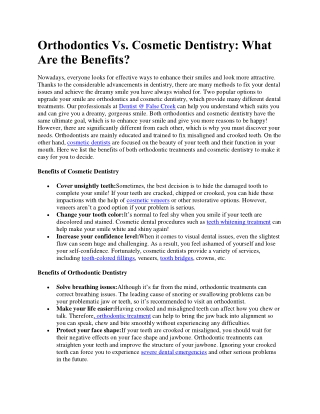 Orthodontics Vs Cosmetic Dentistry What Are the Benefits