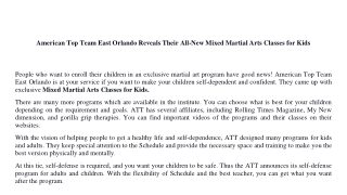 American Top Team East Orlando Reveals Their All-New Mixed Martial Arts Classes for Kids