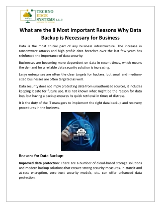 What are the 8 Most Important Reasons Why Data Backup is Necessary for Business