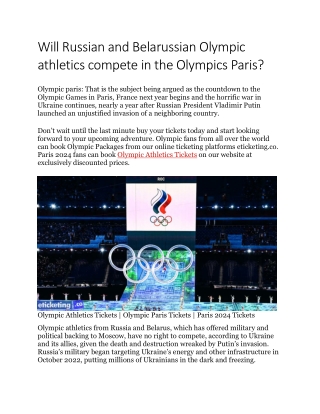 Will Russian and Belarussian Olympic athletics compete in the Olympics Paris