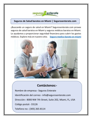 Seguros de Salud baratos en Miami | Segurosenterate.com