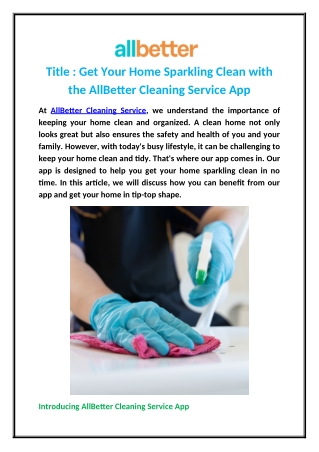 Get Your Home Sparkling Clean with the AllBetter Cleaning Service App