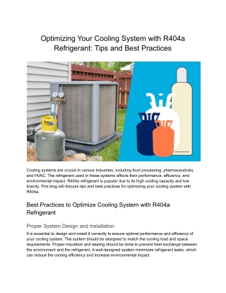 Optiming Cooling System with R404a Refrigerant