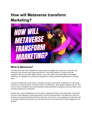 How will Metaverse transform Marketing?