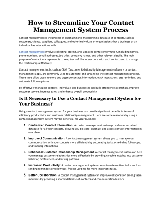 How to Streamline Your Contact Management System Process.