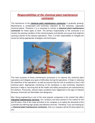 Responsibilities of the chemical plant maintenance contractor