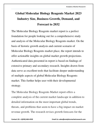 Molecular Biology Reagents Market Statistics, Segment, Trends and Forecast