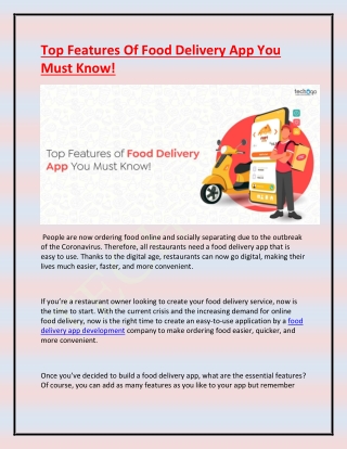 Top Features Of Food Delivery App You Must Know