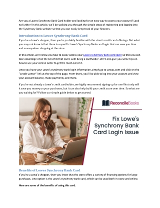 Fix Lowes Synchrony Bank Card Login Issue 2023