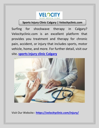 Sports Injury Clinic Calgary | Velocityclinic.com